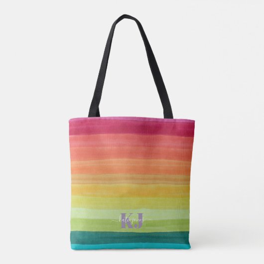 Waterverf regenbooggradiënt | Monogram Tote Bag (Achterkant)