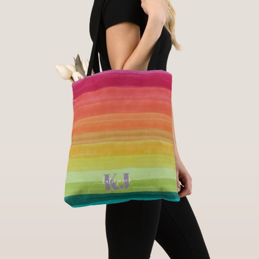 Waterverf regenbooggradiënt | Monogram Tote Bag (Dichtbij)