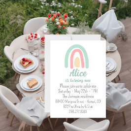 Waterverf regenbooggroene roze gele 1e verjaardag kaart