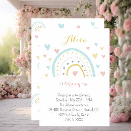 Waterverf regenbooghart roze blauw 1 oktober kaart