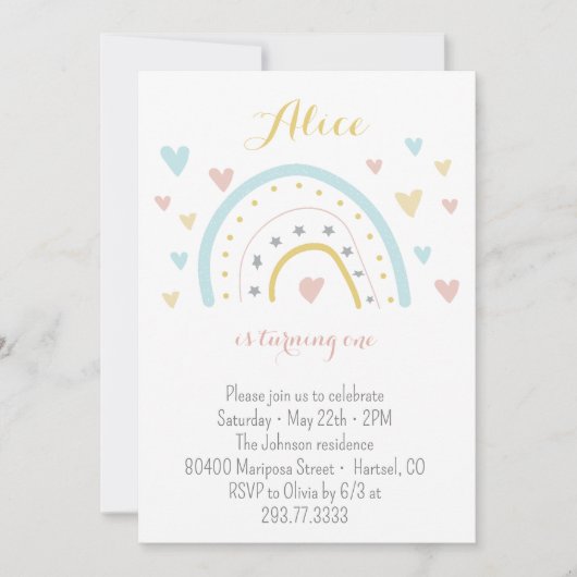 Waterverf regenbooghart roze blauw 1 oktober kaart (Voorkant)