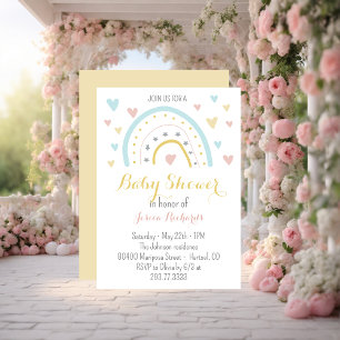 Waterverf regenbooghart roze blauw Baby shower Kaart