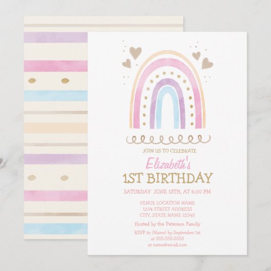 Waterverf regenboogharten gestreept op zaterdag kaart (Voorkant / Achterkant)