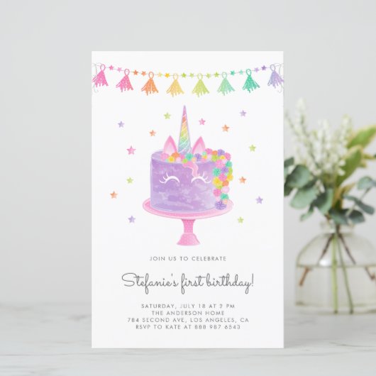 Waterverf Regenboogontrokken unicorn Cake Birthday (Staand voorkant)