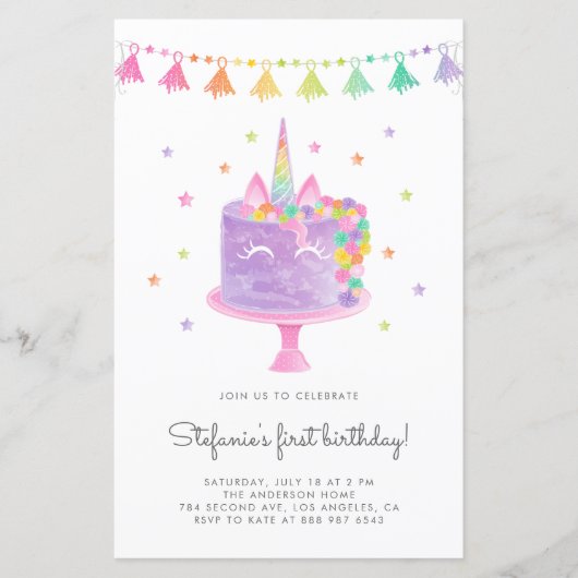 Waterverf Regenboogontrokken unicorn Cake Birthday (Voorkant)