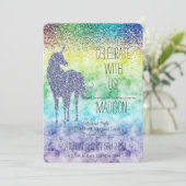 Waterverf RegenboogPaars Glitter Unicorn Kaart (Staand voorkant)