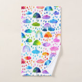 Waterverf Regenboogparaplu regenachtige dagmeisjes Bad Handdoek (Handdoek)