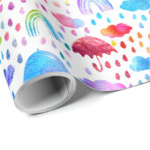 Waterverf Regenboogparaplu regenachtige dagmeisjes Cadeaupapier (Rol Hoek)