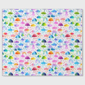 Waterverf Regenboogparaplu regenachtige dagmeisjes Cadeaupapier (Vlak)