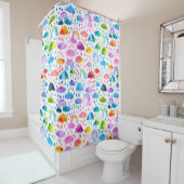 Waterverf Regenboogparaplu regenachtige dagmeisjes Douchegordijn (In situ)