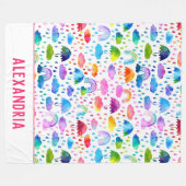 Waterverf Regenboogparaplu regenachtige dagmeisjes Fleece Deken (Voorkant (Horizontaal))