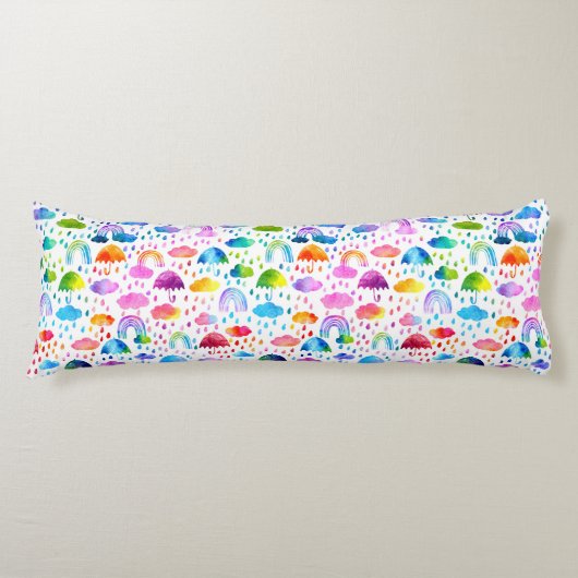 Waterverf Regenboogparaplu regenachtige dagmeisjes Lichaamskussen (Voorkant)