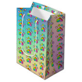 Waterverf regenboogpaw — Birthday-party afdrukken Medium Cadeauzakje (Voorkant Gekanteld)