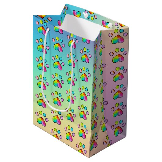Waterverf regenboogpaw — Birthday-party afdrukken Medium Cadeauzakje (Voorkant Gekanteld)