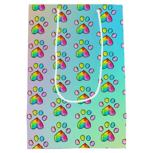Waterverf regenboogpaw — Birthday-party afdrukken Medium Cadeauzakje (Achterkant)