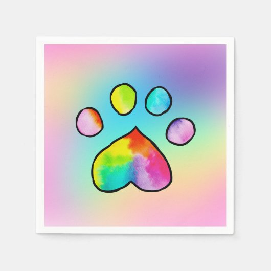 Waterverf regenboogpaw — Birthday-party afdrukken Servet (Voorkant)