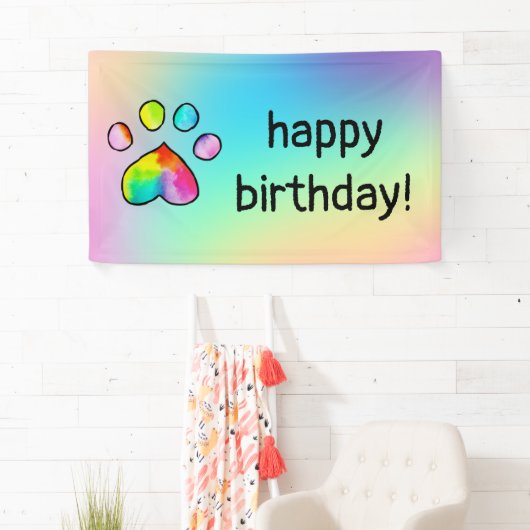 Waterverf regenboogpaw — Birthday-party afdrukken Spandoek (Insitu)