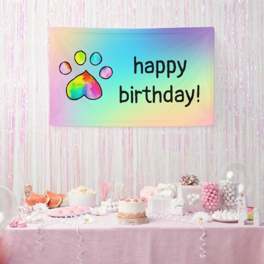 Waterverf regenboogpaw — Birthday-party afdrukken Spandoek (Feest)
