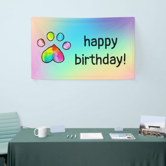 Waterverf regenboogpaw — Birthday-party afdrukken Spandoek (Beurs)