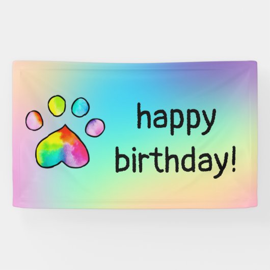 Waterverf regenboogpaw — Birthday-party afdrukken Spandoek (Horizontaal)