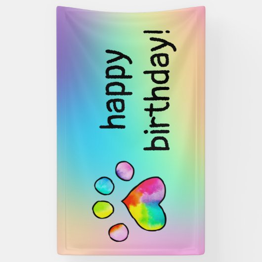 Waterverf regenboogpaw — Birthday-party afdrukken Spandoek (Verticaal)