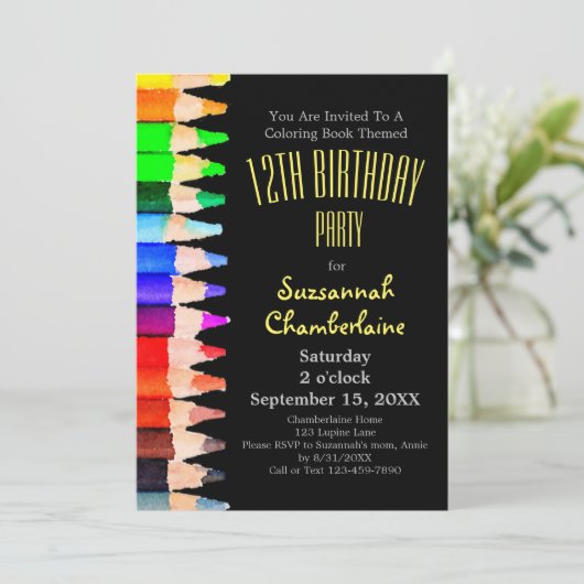 Waterverf Regenboogpotloden Kids Verjaardagsfeest Kaart (Staand voorkant)