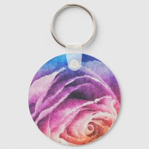 Waterverf regenboogRoos Sleutelhanger