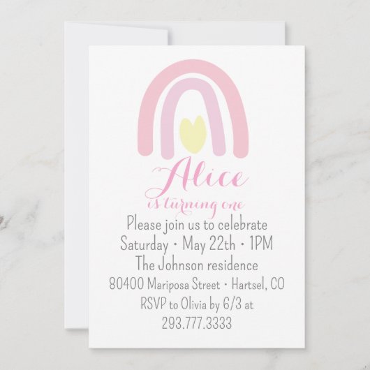 Waterverf regenboogroze gele Birthday party Kaart (Voorkant)