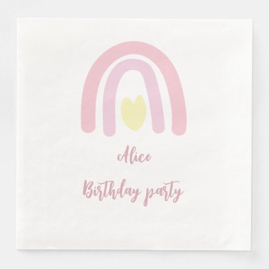 Waterverf regenboogroze gele Birthday party Servet (Voorkant)