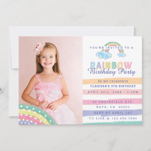 Waterverf Regenboogstapes Baby shower Uitnodiging (Voorkant)