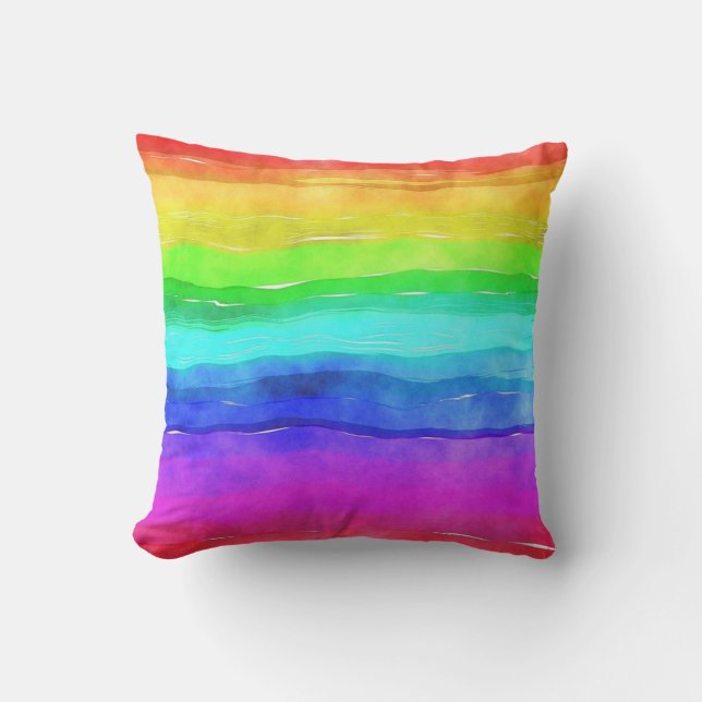 Waterverf Regenboogstraal LGBT Rainbow Pillow Kussen (Voorkant)