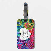 Waterverf Regenboogstraat Mandala met hart Bagagelabel (Achterkant verticaal)