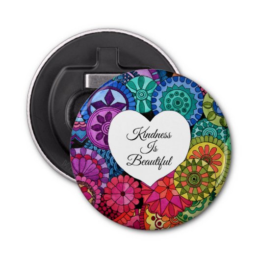 Waterverf Regenboogstraat Mandala met hart Button Flesopener (Voorkant)
