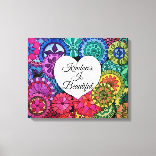 Waterverf Regenboogstraat Mandala met hart Canvas Afdruk (Voorkant)