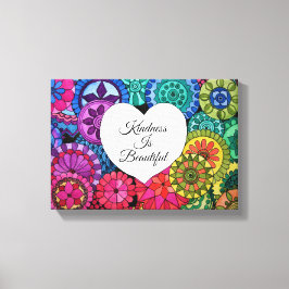 Waterverf Regenboogstraat Mandala met hart Canvas Afdruk