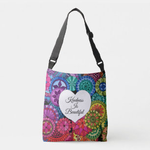 Waterverf Regenboogstraat Mandala met hart Crossbody Tas