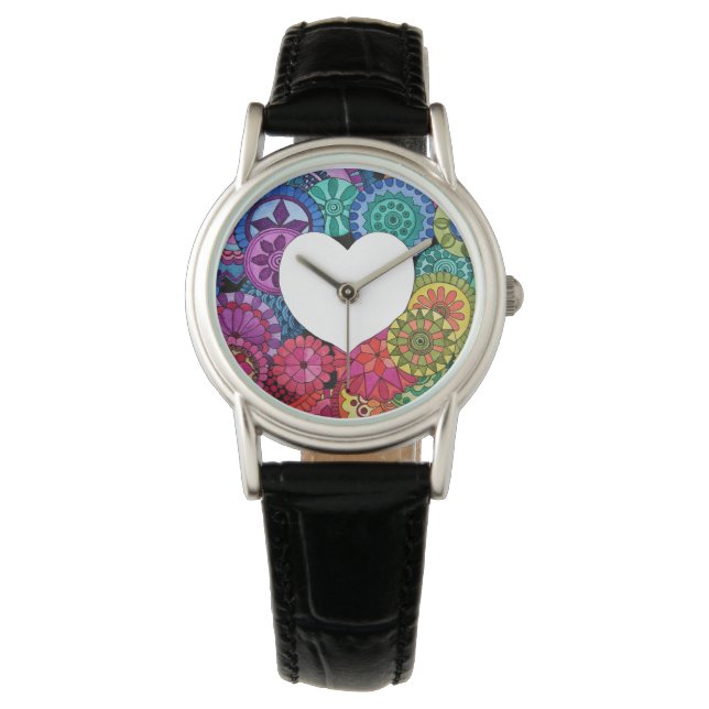 Waterverf Regenboogstraat Mandala met hart Horloge (Voorkant)