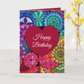 Waterverf Regenboogstraat Mandala met hart Kaart (Gele Bloem)