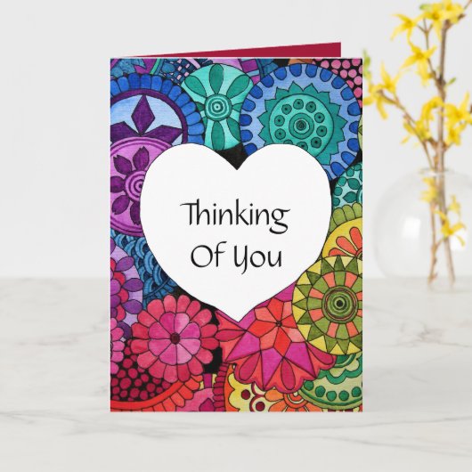 Waterverf Regenboogstraat Mandala met hart Kaart (Gele Bloem)