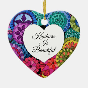 Waterverf Regenboogstraat Mandala met hart Keramisch Ornament