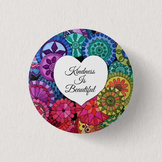 Waterverf Regenboogstraat Mandala met hart Ronde Button 3,2 Cm (Voorkant)