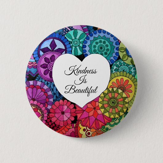 Waterverf Regenboogstraat Mandala met hart Ronde Button 5,7 Cm (Voorkant)