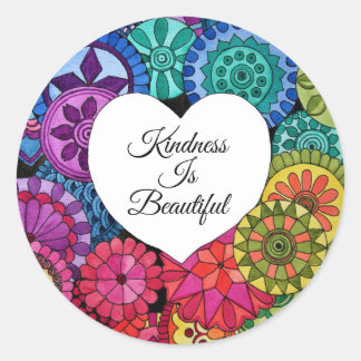Waterverf Regenboogstraat Mandala met hart Ronde Sticker