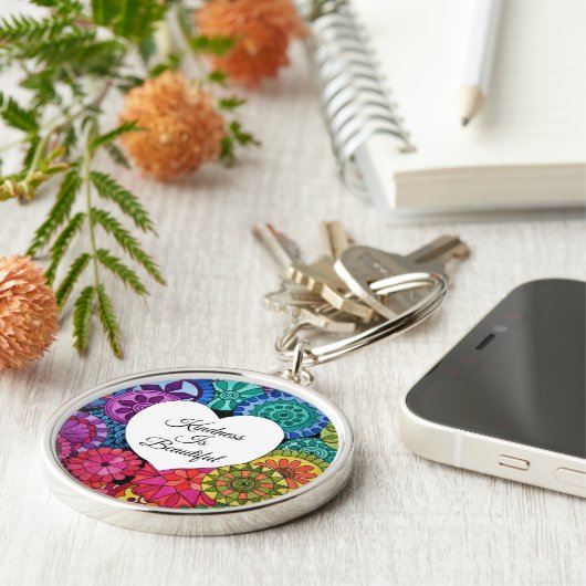 Waterverf Regenboogstraat Mandala met hart Sleutelhanger (Zijkant)