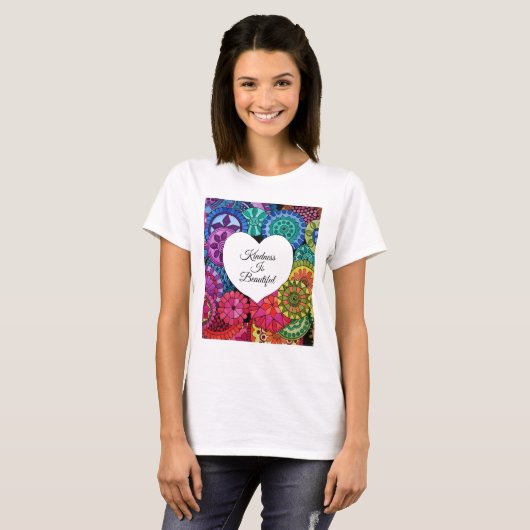 Waterverf Regenboogstraat Mandala met hart T-shirt (Voorkant volledig)