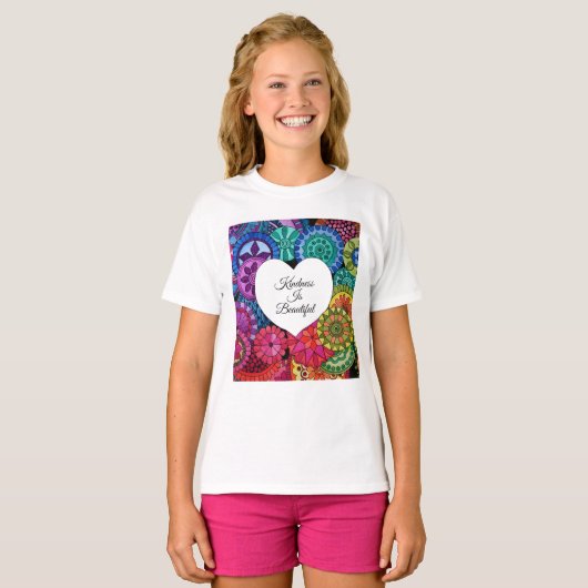 Waterverf Regenboogstraat Mandala met hart T-shirt (Voorkant volledig)