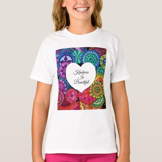 Waterverf Regenboogstraat Mandala met hart T-shirt (Voorkant)