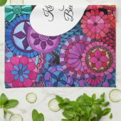 Waterverf Regenboogstraat Mandala met hart Theedoek (Gevouwen)