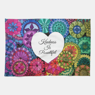 Waterverf Regenboogstraat Mandala met hart Theedoek