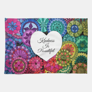 Waterverf Regenboogstraat Mandala met hart Theedoek